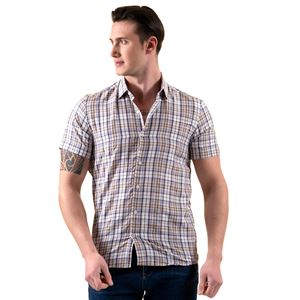 White Lilac Plaid Summer Men's Short Sleeves Shirt