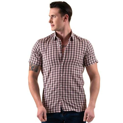 Red Black and White Plaid Checkred Men's Short Sleeves Shirt