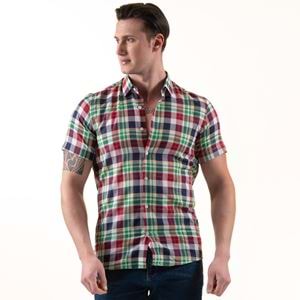 Red Green Blue Plaid Summer Men's Short Sleeves Shirt