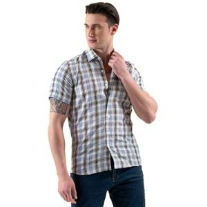 Blue White Black Plaid Summer Men's Short Sleeves Shirt