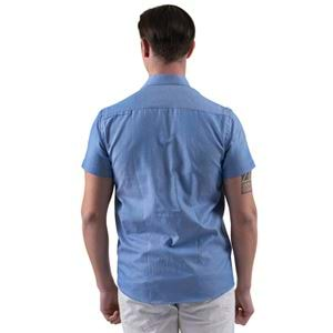 Blue Oxford Cotton with Contrast Placket Men's Short Sleeves Shirt