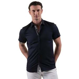 Navy with Collar inside Printed Designer Men's Short Sleeves Shirt