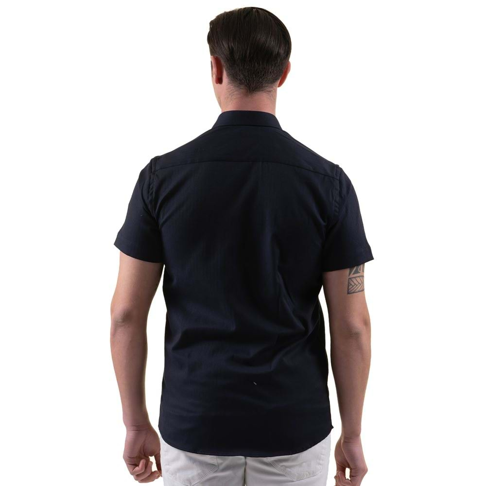 Navy with Collar inside Printed Designer Men's Short Sleeves Shirt