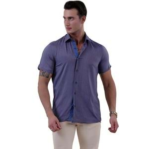 Navy Washed Jeanslike Men's Short Sleeves Shirt