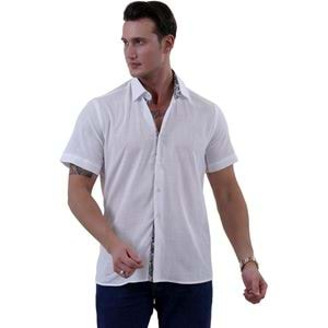 White Linnen Designer Men's Short Sleeves Shirt