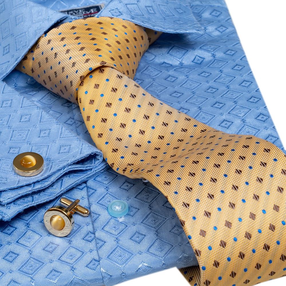 Blue Squares French Cuff Shirt with Tie & Cufflinks