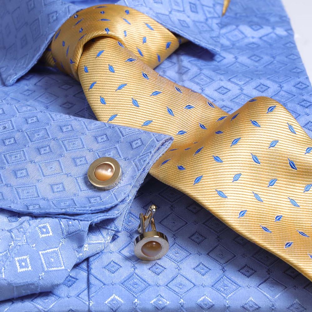 Blue Squares French Cuff Shirt with Tie & Cufflinks