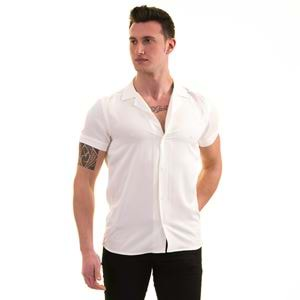 White Basic Camp Collar Men's Short Sleeves Shirt