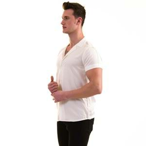 White Basic Camp Collar Men's Short Sleeves Shirt