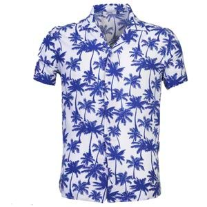 White Blue Hawaii Digital Print Camp Collar Men's Short Sleeves Shirt