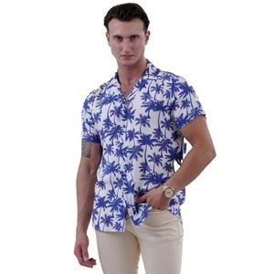 White Blue Hawaii Digital Print Camp Collar Men's Short Sleeves Shirt