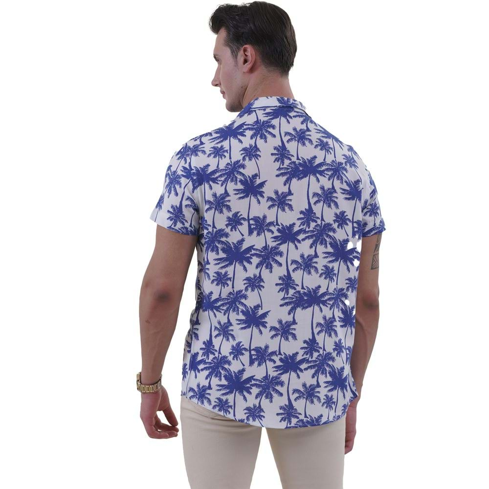 White Blue Hawaii Digital Print Camp Collar Men's Short Sleeves Shirt