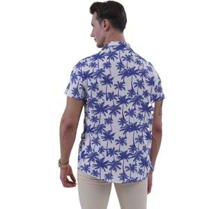 White Blue Hawaii Digital Print Camp Collar Men's Short Sleeves Shirt