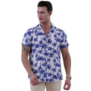 White Blue Hawaii Digital Print Camp Collar Men's Short Sleeves Shirt