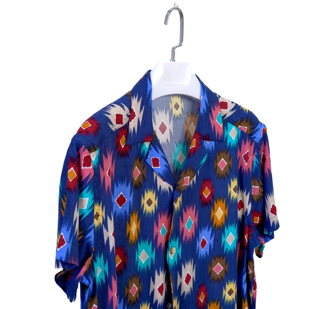 Blue Ethnic Colorful Digital Print Camp Collar Men's Short Sleeves Shirt