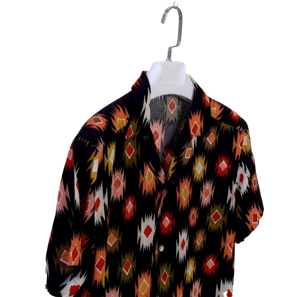 Black Colorful Ethnic Digital Print Camp Collar Men's Short Sleeves Shirt