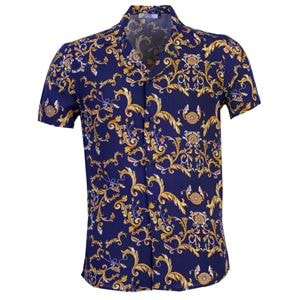 Blue Gold Paisley Digital Print Viscose Camp Collar Men's Short Sleeves Shirt