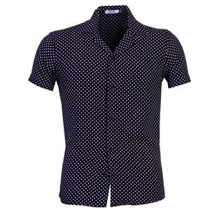 Black White Mini Polka Dot Camp Collar Men's Short Sleeves Shirt