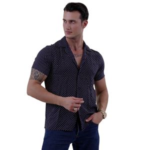 Black White Mini Polka Dot Camp Collar Men's Short Sleeves Shirt