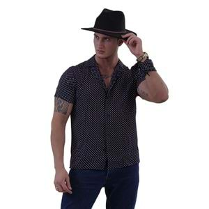 Black White Mini Polka Dot Camp Collar Men's Short Sleeves Shirt