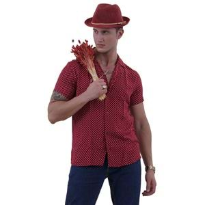 Burgundy White Polka Dot Mini Digital Print Viscose Camp Collar Men's Short Sleeves Shirt