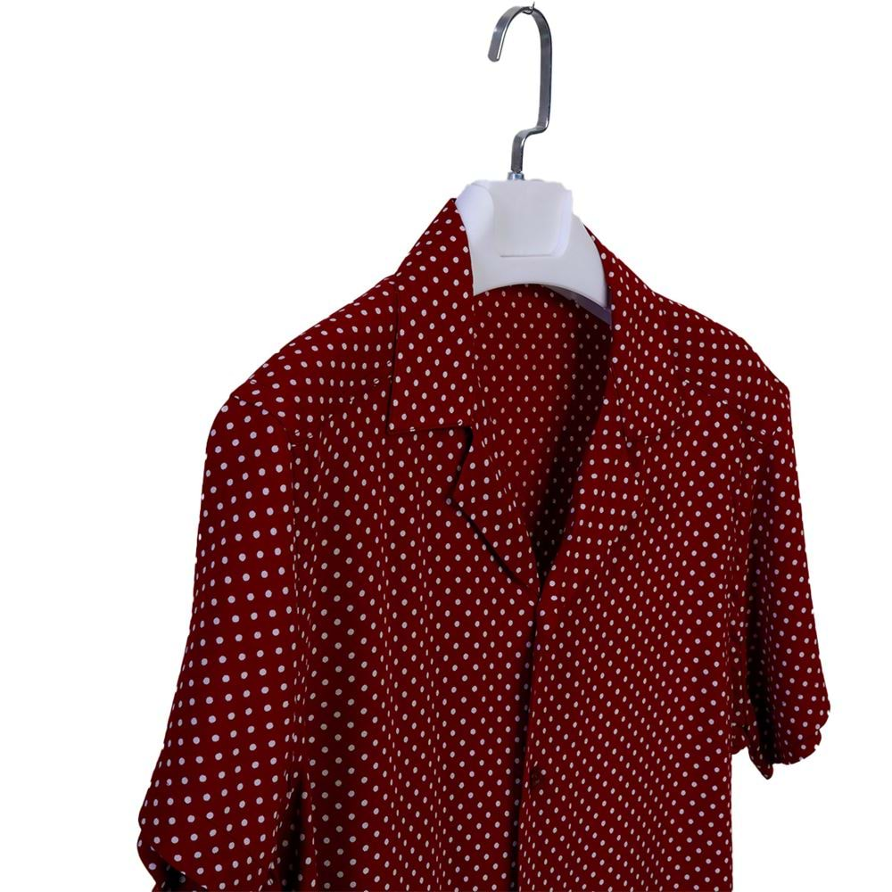 Burgundy White Polka Dot Mini Digital Print Viscose Camp Collar Men's Short Sleeves Shirt