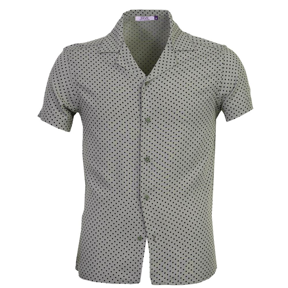 Army Green Black Polka Dot Viscon Camp Collar Men's Short Sleeves Shirt