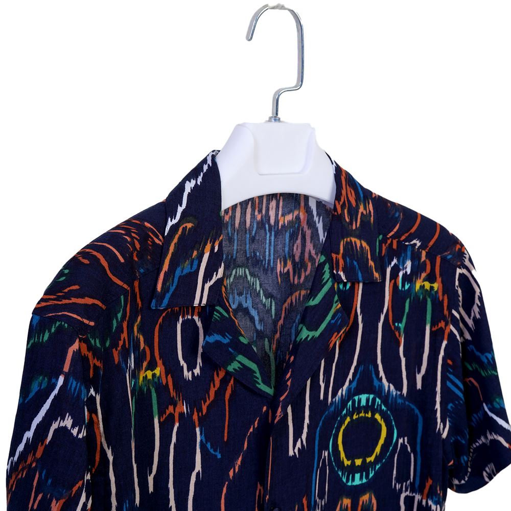 Navy Blue Brush Pen Digital Print Camp Collar Men's Short Sleeves Shirt