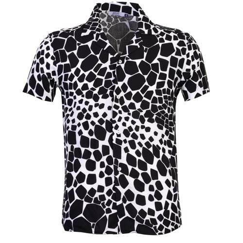 White Black Crocodile Digital Print Camp Collar Men's Short Sleeves Shirt SV6018-L