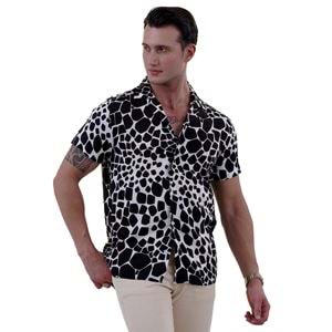 White Black Crocodile Digital Print Camp Collar Men's Short Sleeves Shirt SV6018-L
