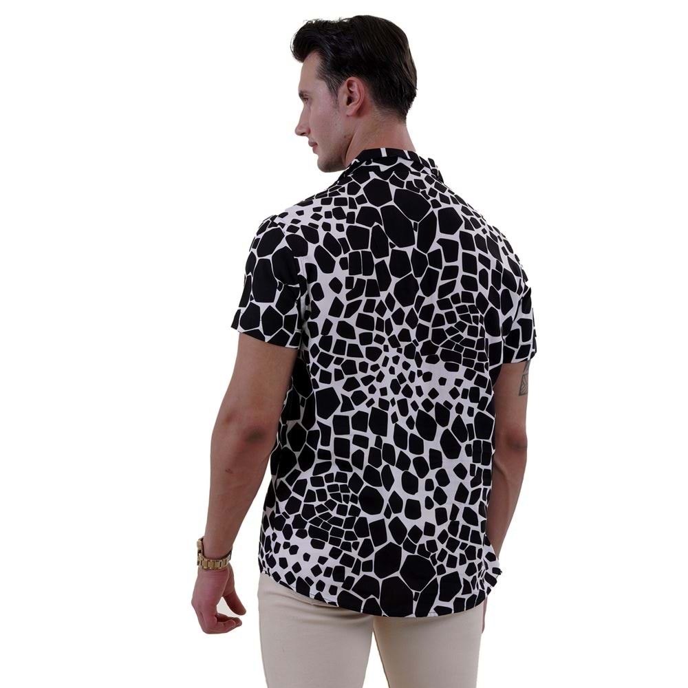 White Black Crocodile Digital Print Camp Collar Men's Short Sleeves Shirt SV6018-L