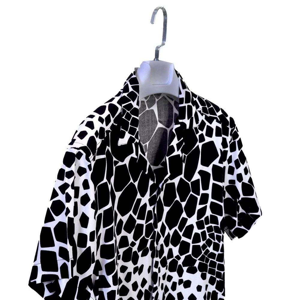 White Black Crocodile Digital Print Camp Collar Men's Short Sleeves Shirt SV6018-L