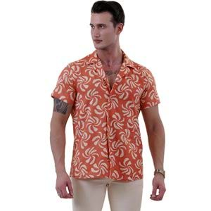 Orange and Beige Floral Men's Hawaiian Summer Shirt