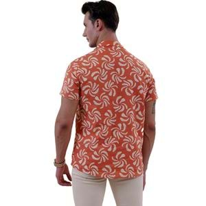 Orange and Beige Floral Men's Hawaiian Summer Shirt