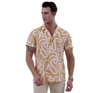 Yellow White Abstract Men's Hawaiian Summer Shirt