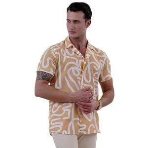 Yellow White Abstract Men's Hawaiian Summer Shirt