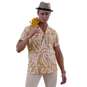 Yellow White Abstract Men's Hawaiian Summer Shirt