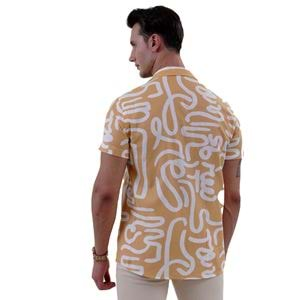 Yellow White Abstract Men's Hawaiian Summer Shirt