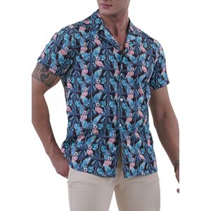 Green Blue Hawaiian with Flamingo Men's Hawaiian Summer Shirt