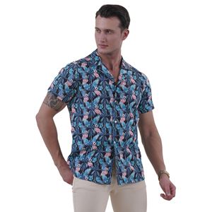 Green Blue Hawaiian with Flamingo Men's Hawaiian Summer Shirt