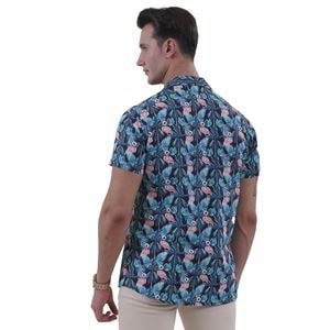 Green Blue Hawaiian with Flamingo Men's Hawaiian Summer Shirt