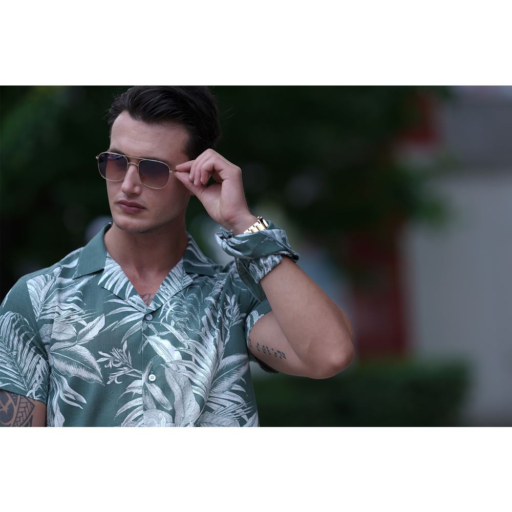 Khaki Green with Palm Trees Men's Hawaiian Summer Shirt