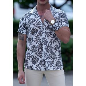 Black Floral on White Men's Hawaiian Summer Shirt