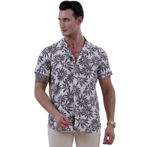 Black Floral on White Men's Hawaiian Summer Shirt