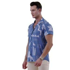 Blue White Ethnic Men's Hawaiian Summer Shirt