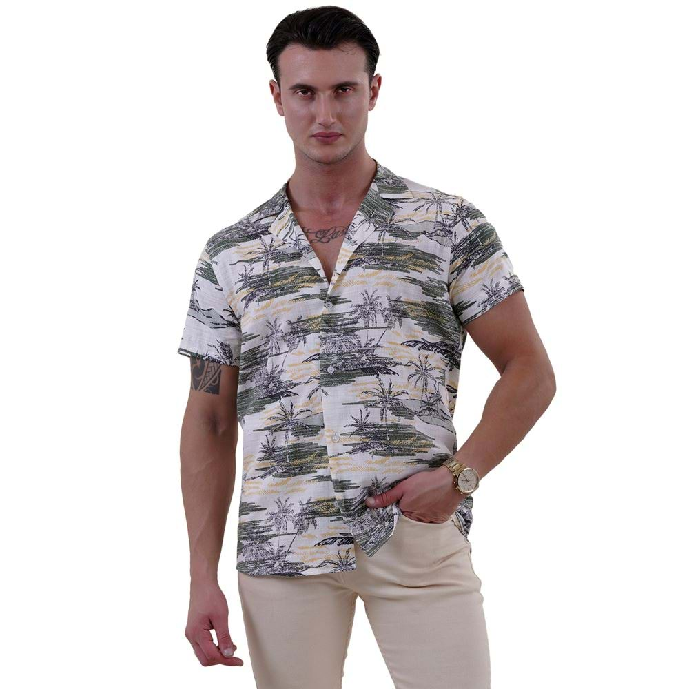 Green and Yellow Hawaiian Men's Hawaiian Summer Shirt