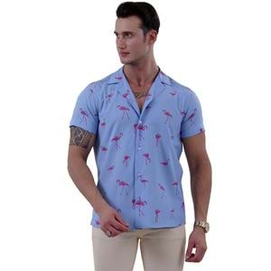 Blue and Pinkish Flamengo Men's Hawaiian Summer Shirt