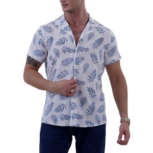 Turquoise Hawaiian on White Men's Hawaiian Summer Shirt