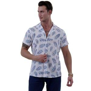 Turquoise Hawaiian on White Men's Hawaiian Summer Shirt