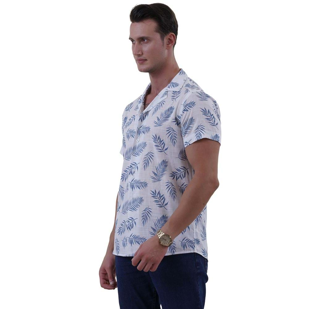 Turquoise Hawaiian on White Men's Hawaiian Summer Shirt